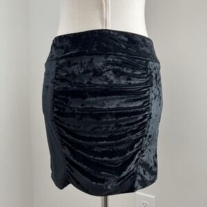 Dark Fairy Goth Black Crushed Velvet Ruched Mini Skirt Y2K Vamp